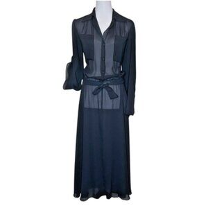 Vintage Dida International Sheer Black Maxi Shirt Dress Belted 13/14